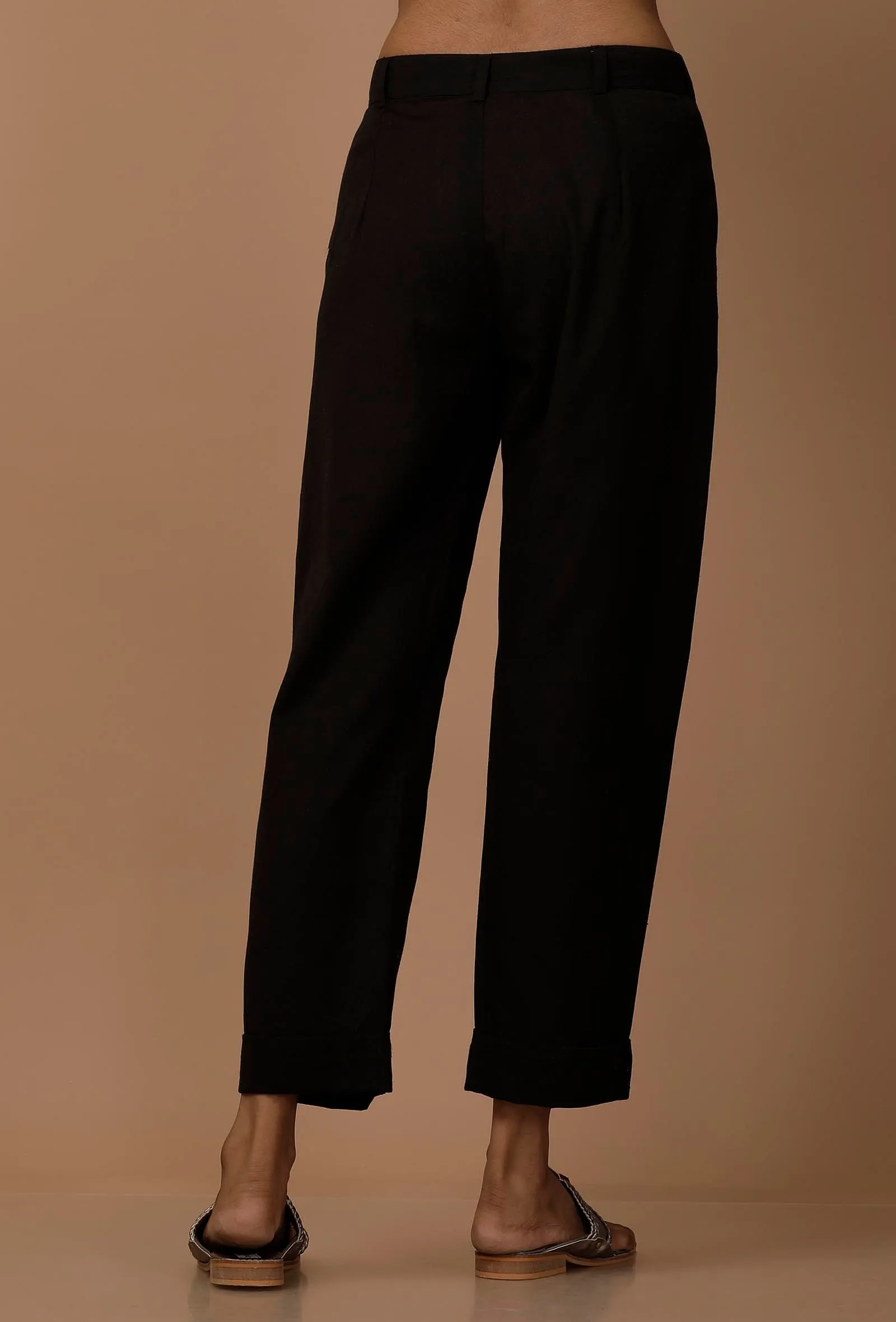 Black Cotton Cotton Flex Pants