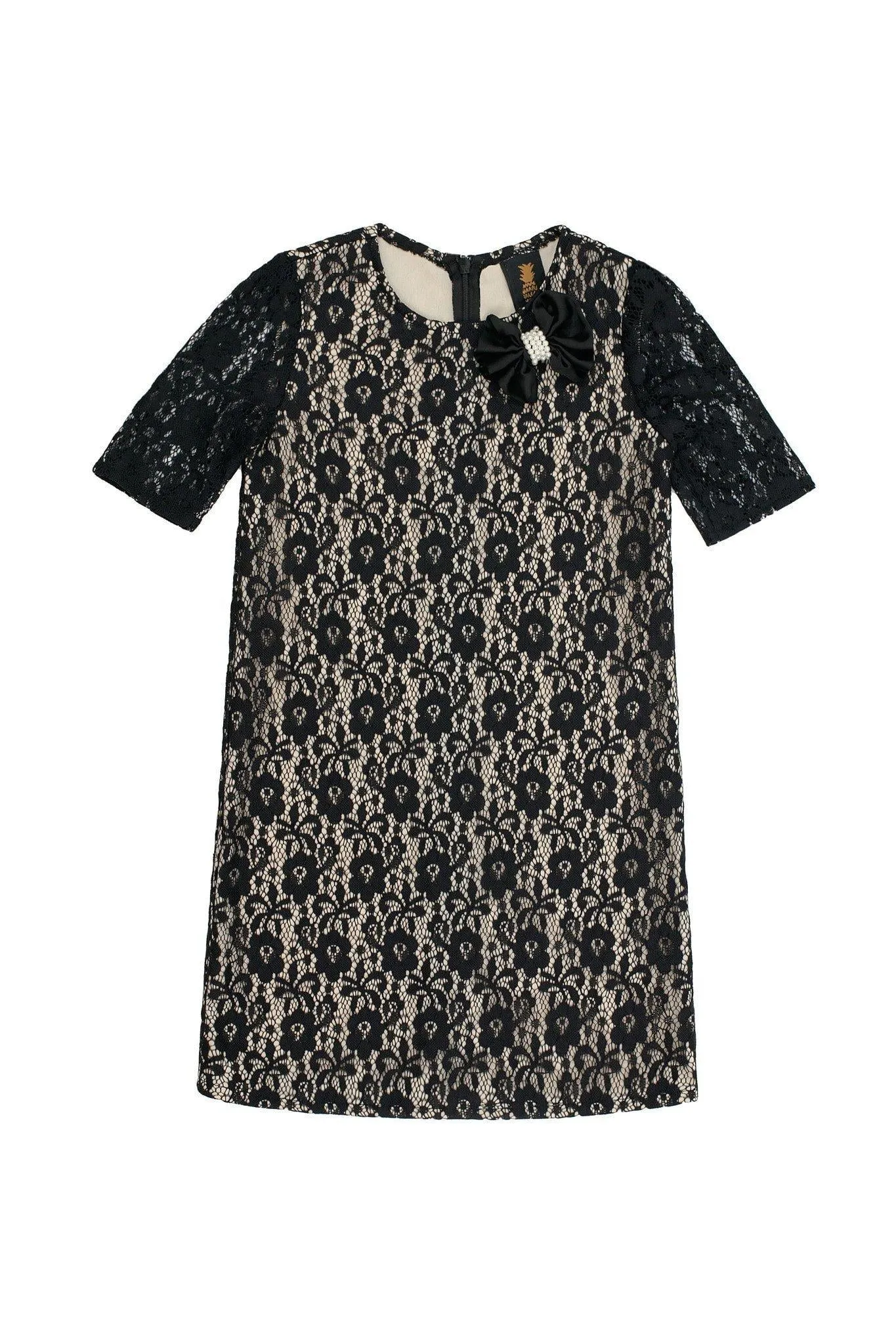 Black Lace Elbow Sleeve Fancy Party Chic Shift Mother Daughter Dresses