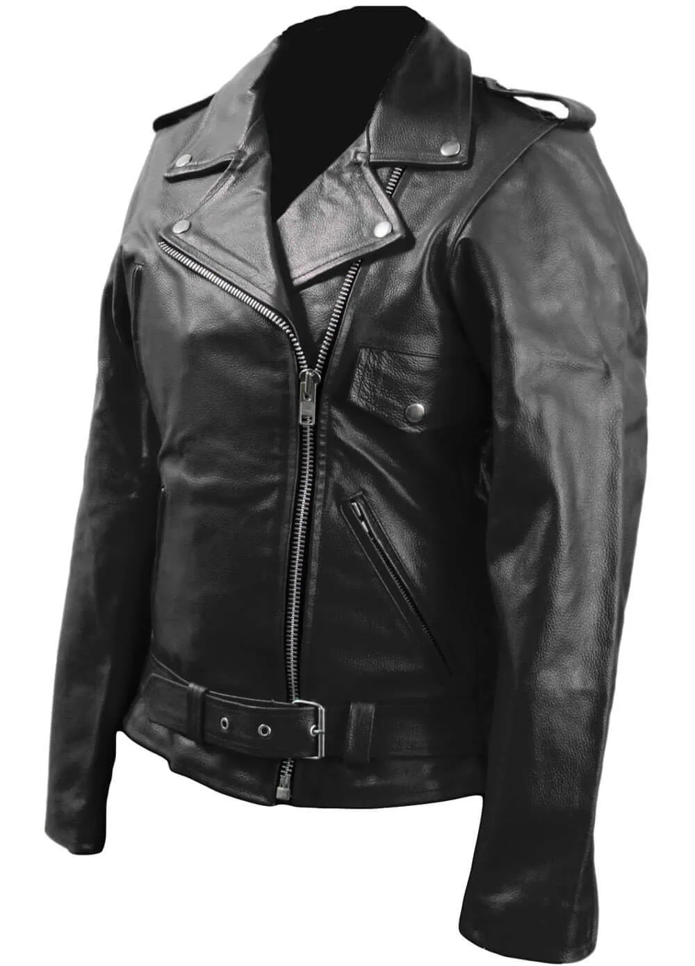 Black Leather jacket Brando Look side For Men's