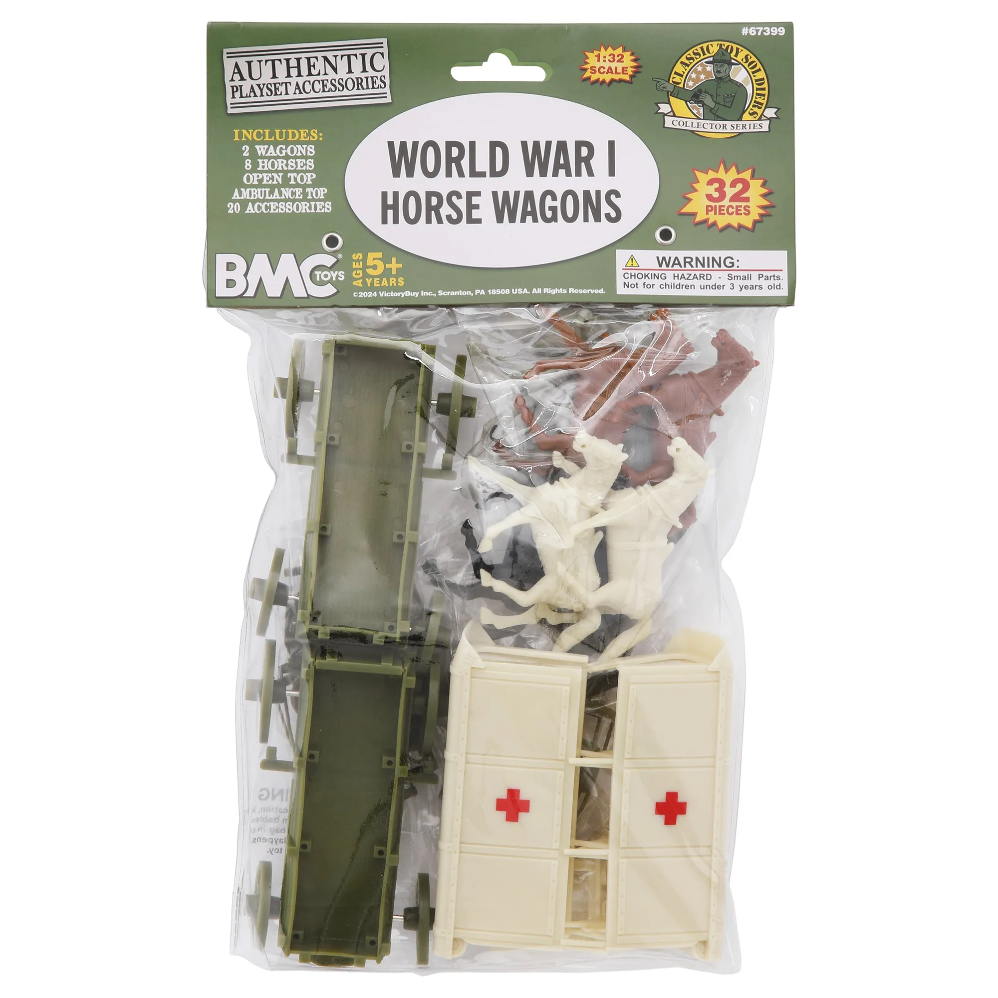 BMC CTS WW1 Ambulance & Supply Wagons - OD Green Square Top Horse Cart Playset