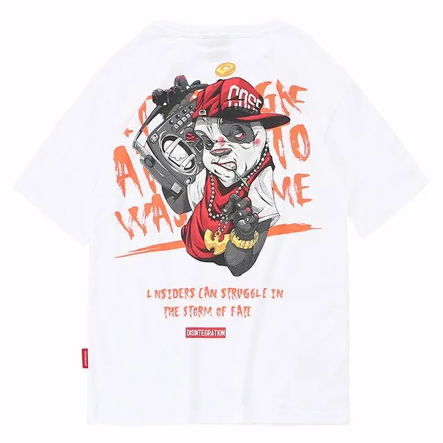 Boombox Panda Printed Hip Hop Streetwear Loose Tees