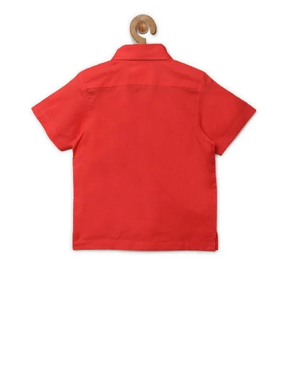 Boys Red Collared Cotton Solid Shirt