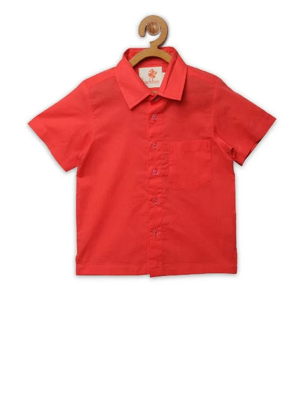 Boys Red Collared Cotton Solid Shirt