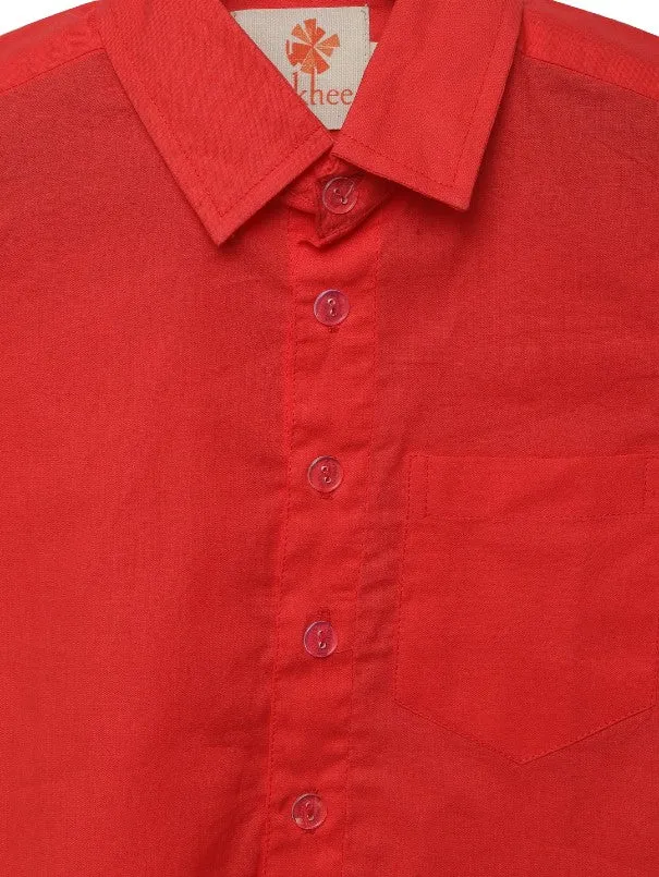 Boys Red Collared Cotton Solid Shirt