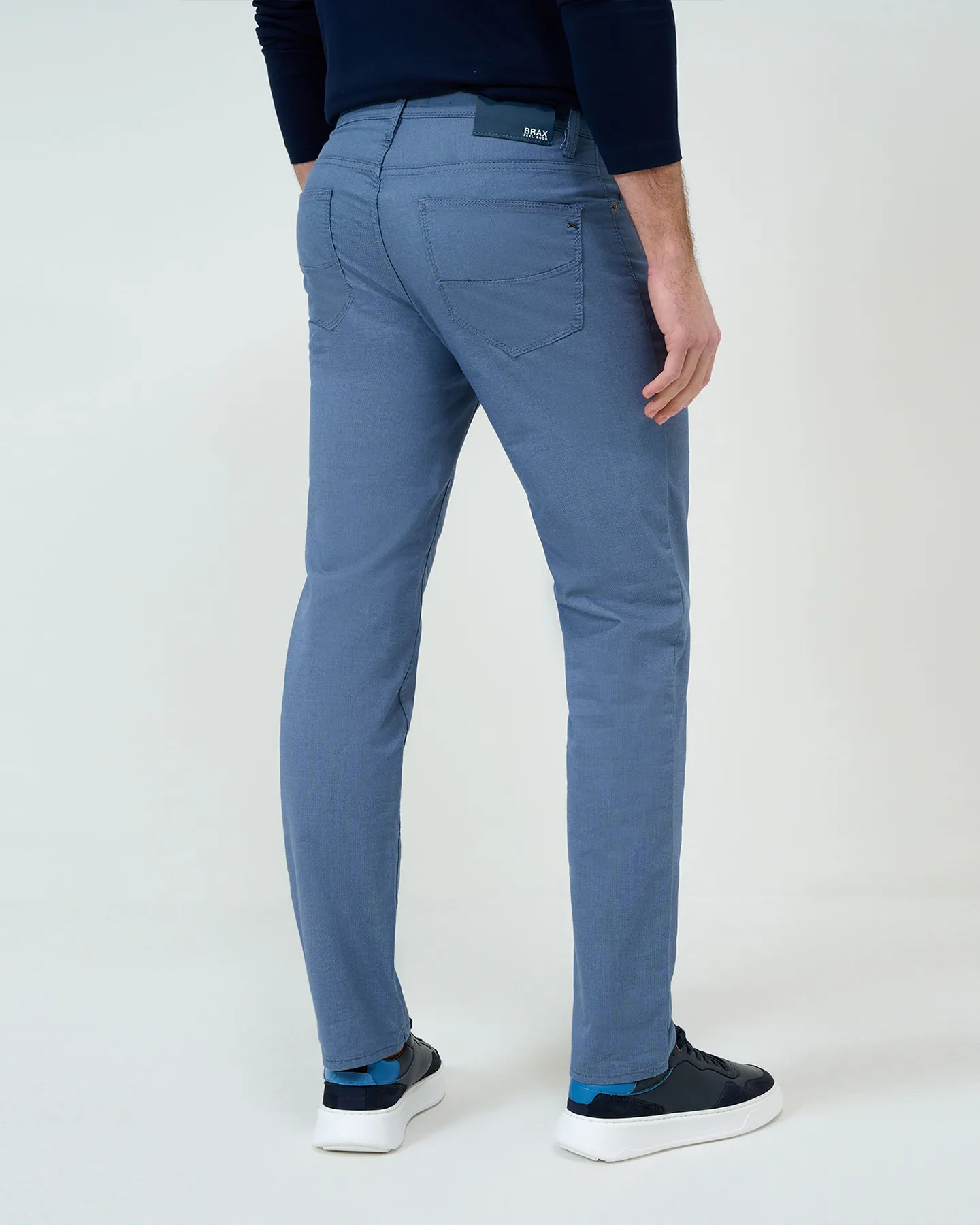 CADIZ HI FLEX MICRO PRINT TROUSER - DUSTY BLUE