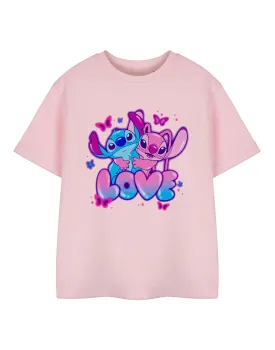 Disney Lilo & Stitch Love Girls Pink Short Sleeved T-Shirt