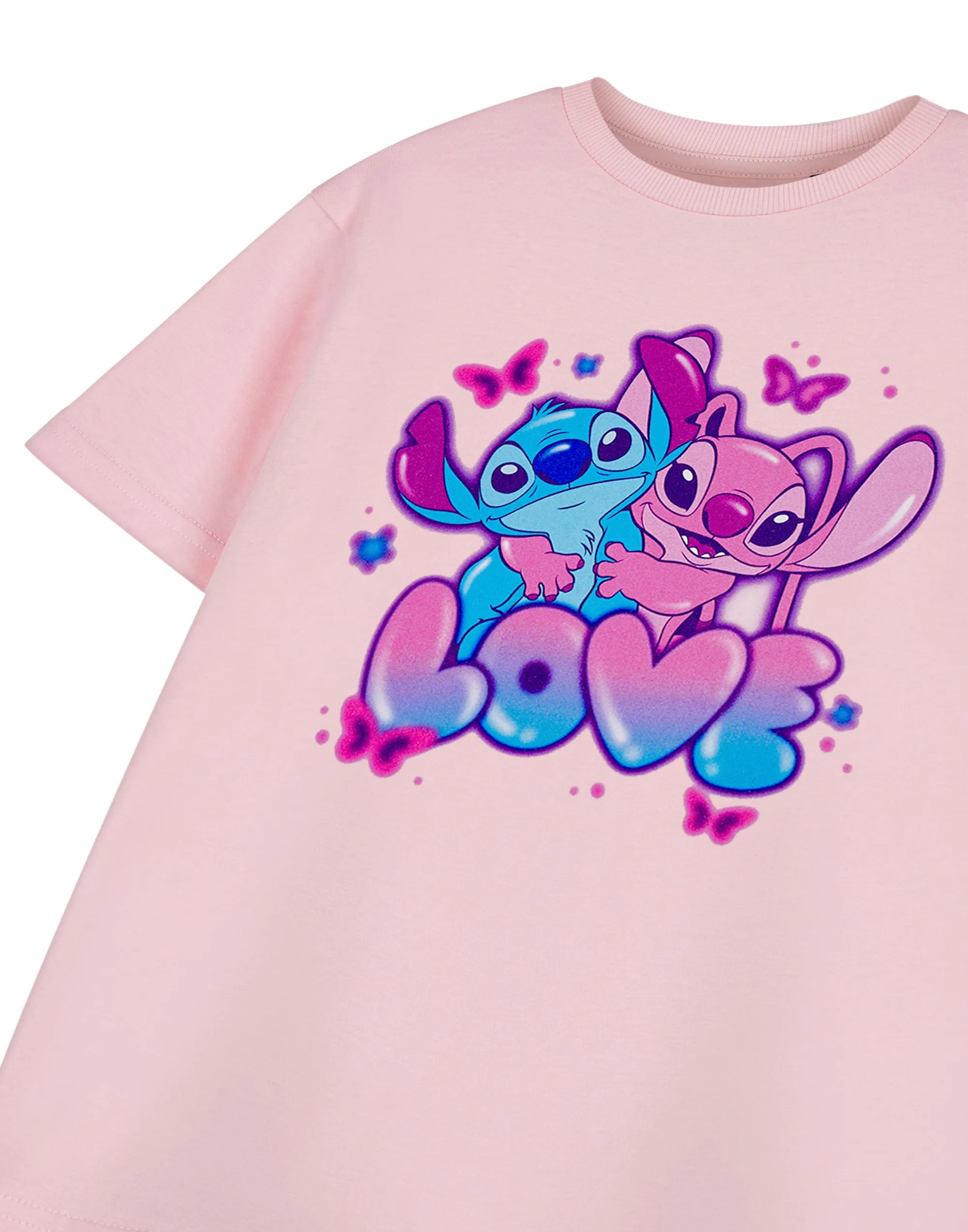 Disney Lilo & Stitch Love Girls Pink Short Sleeved T-Shirt