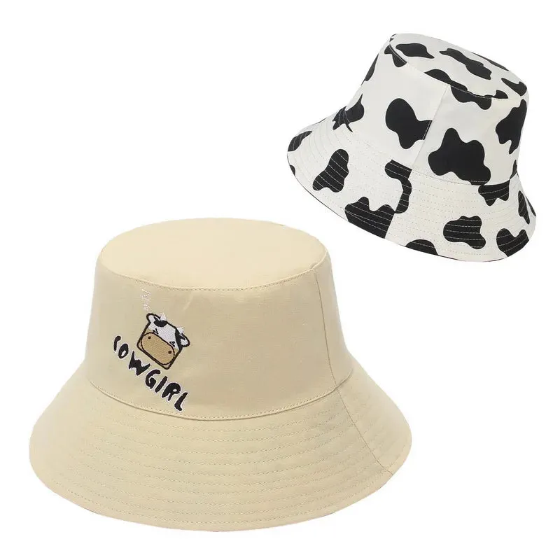 Double Side Black White Cow Pattern Bucket Hats