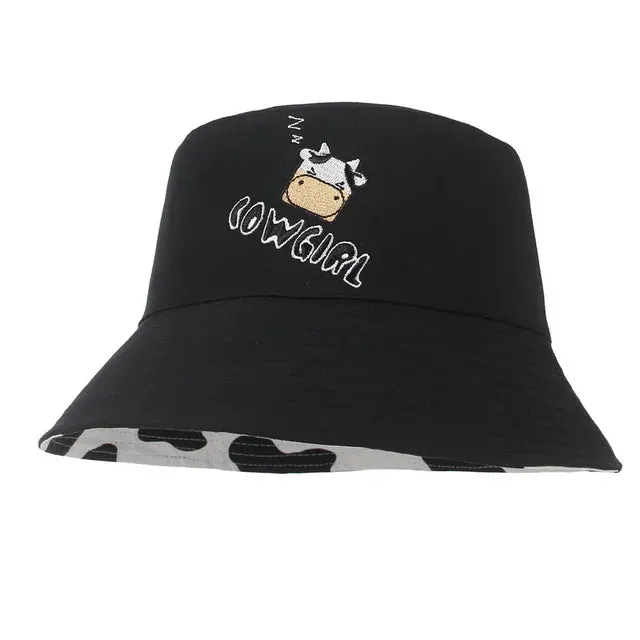 Double Side Black White Cow Pattern Bucket Hats