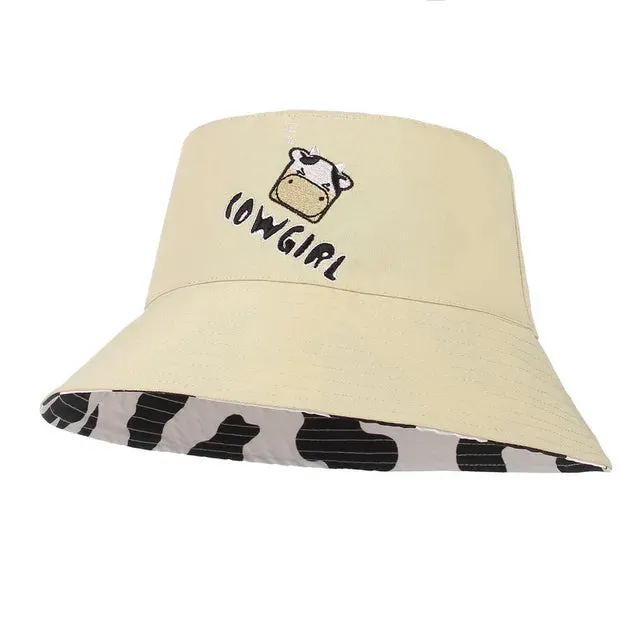 Double Side Black White Cow Pattern Bucket Hats