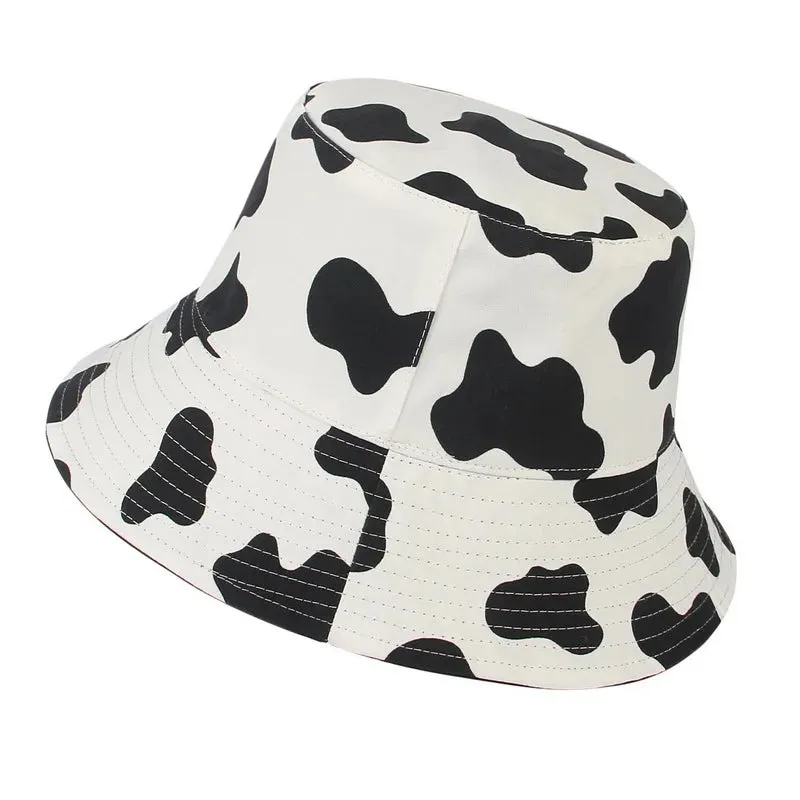 Double Side Black White Cow Pattern Bucket Hats