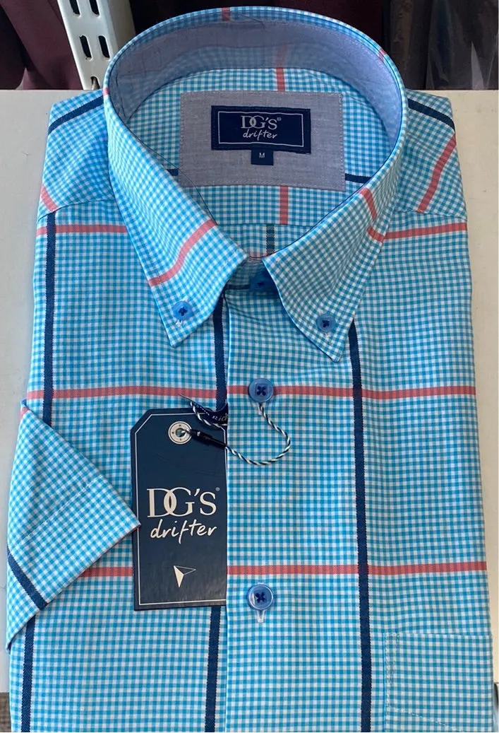 DRIFTER Turquoise Check Short Sleeve Shirt 14453/21