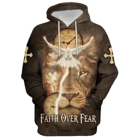 Failth Over Fear Lion Jesus 3d Hoodie - Men & Women Christian Hoodie - 3D Printed Hoodie