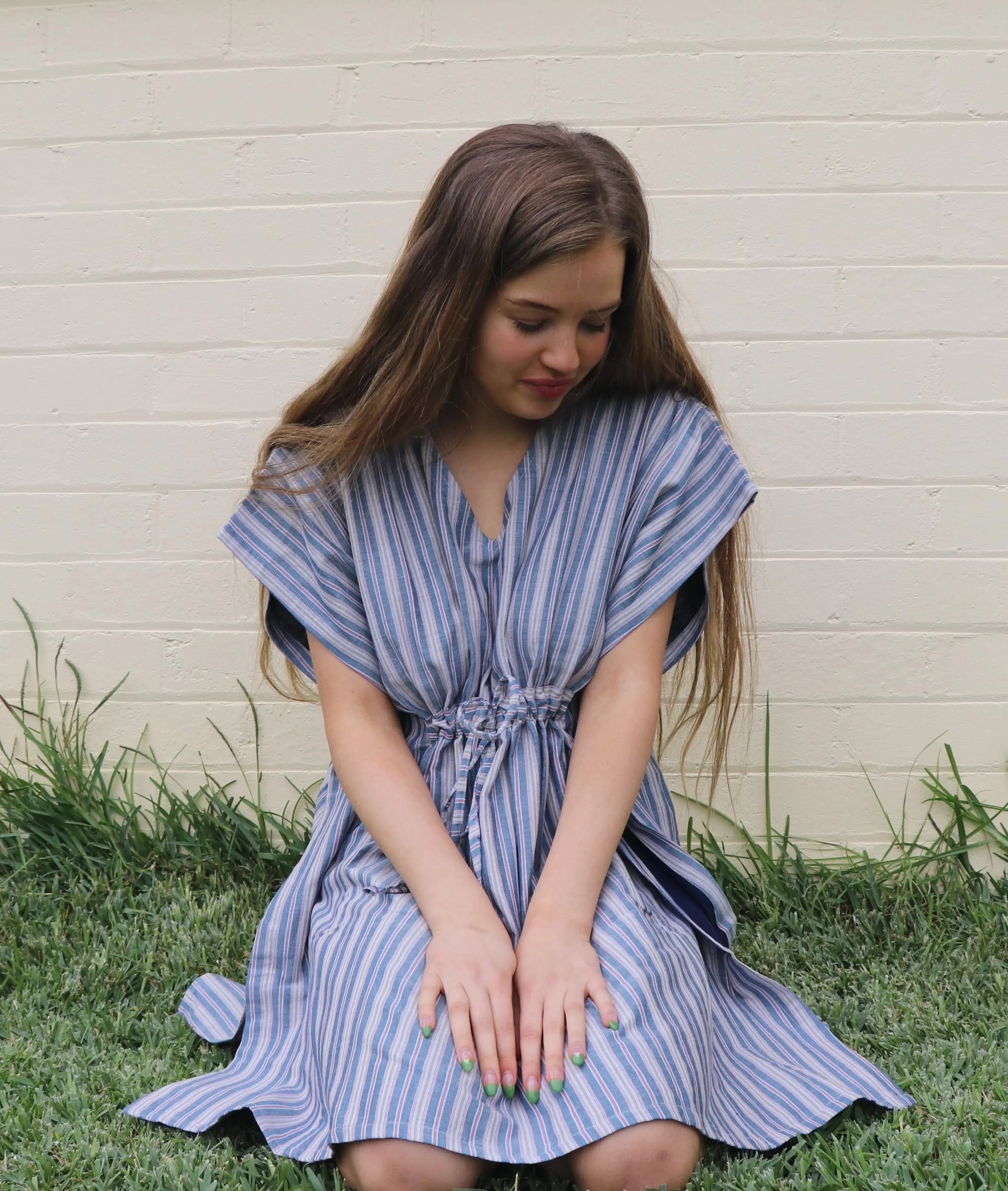 Fair Trade Blue and Red Cotton Short Kaftan Adult