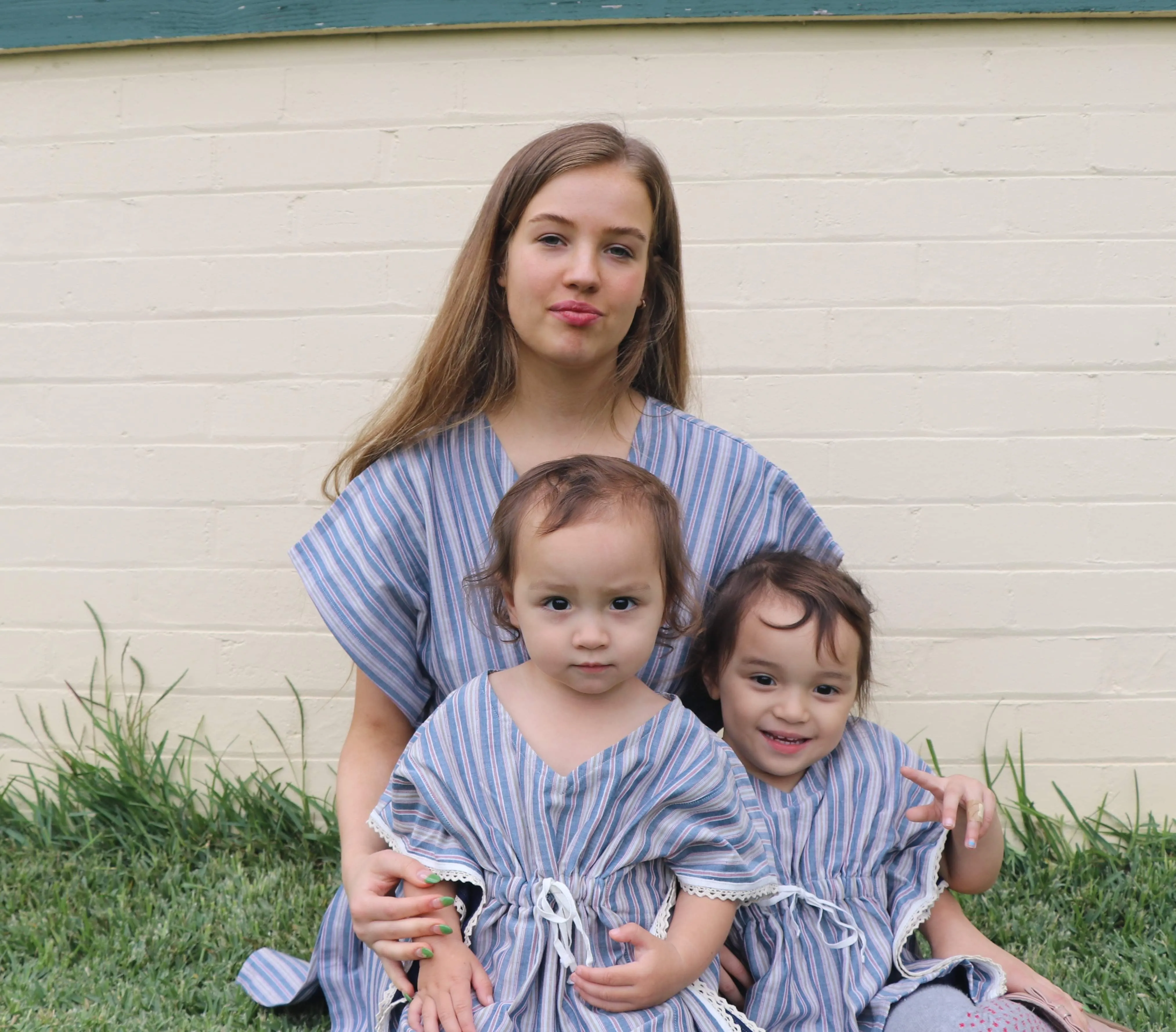 Fair Trade Blue and Red Cotton Short Kaftan Adult