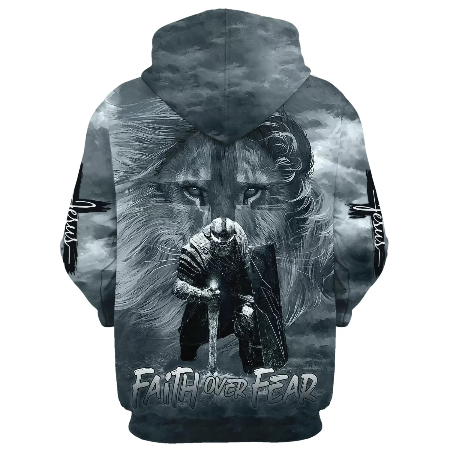 Faith Over Fear Hoodie Lion and Warriors Hoodies Men & Women Christian Hoodie 3D Printed Hoodie