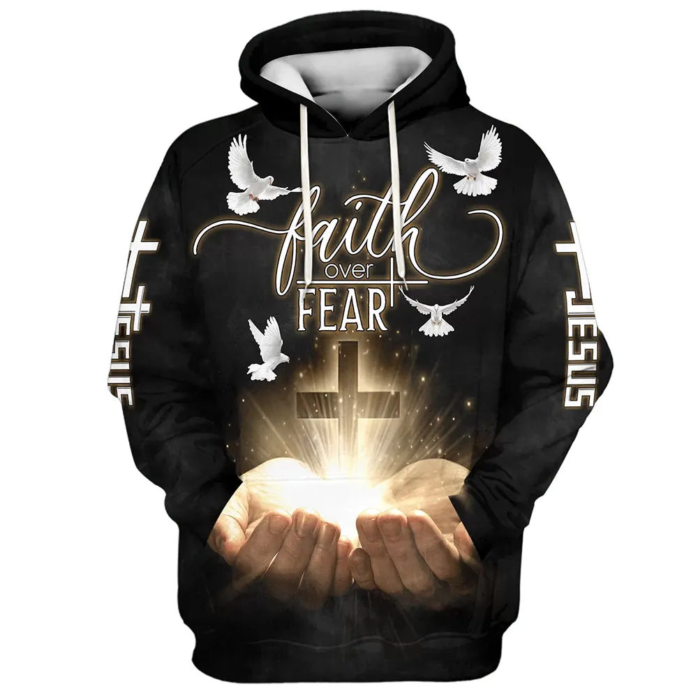 Faith Over Fear Jesus Gods Hand Christian Cross Hoodies Jesus Hoodie Men & Women Christian Hoodie 3D Printed Hoodie