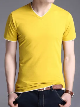 Fashion Short Sleeves V-Neck Solid Color T-Shirt for Men - SF1065