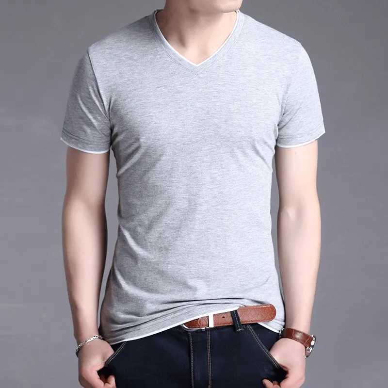 Fashion Short Sleeves V-Neck Solid Color T-Shirt for Men - SF1065