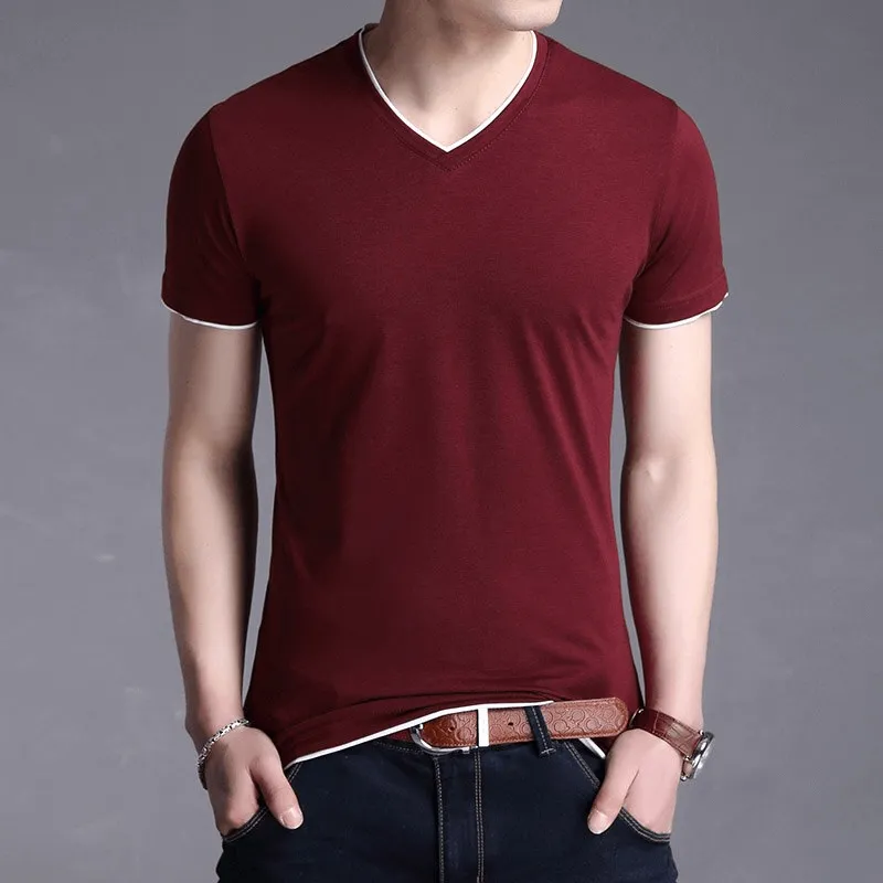 Fashion Short Sleeves V-Neck Solid Color T-Shirt for Men - SF1065