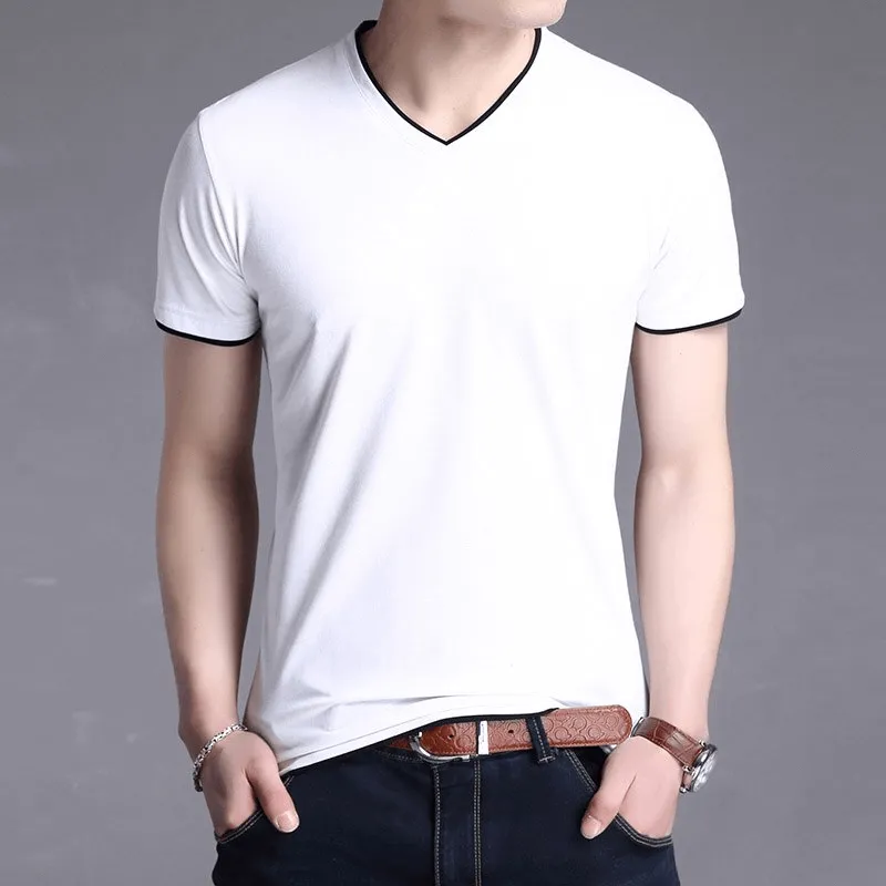 Fashion Short Sleeves V-Neck Solid Color T-Shirt for Men - SF1065