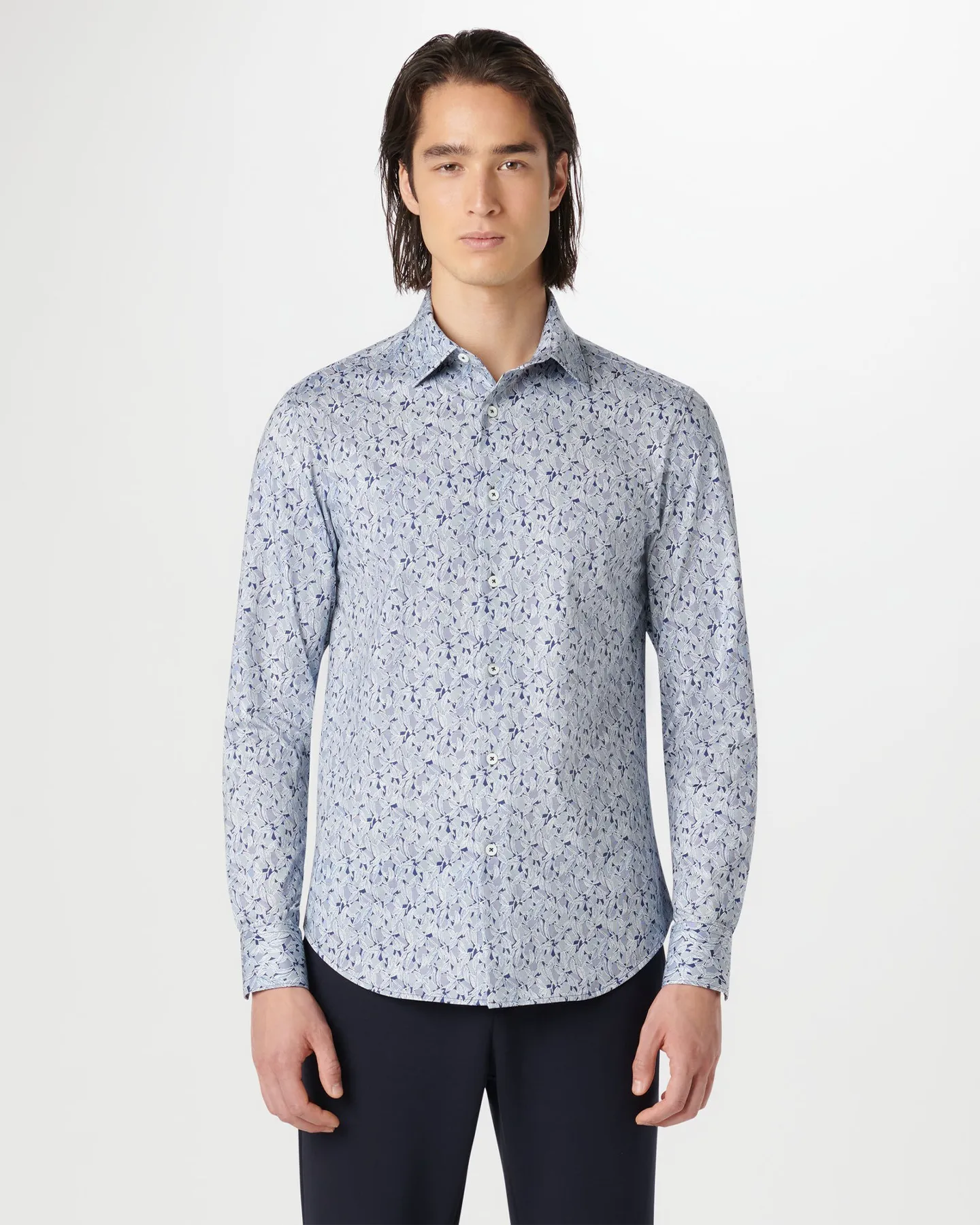 GRAPHIC TROPICAL PRINT 8 WAY STRETCH SHIRT - NAVY