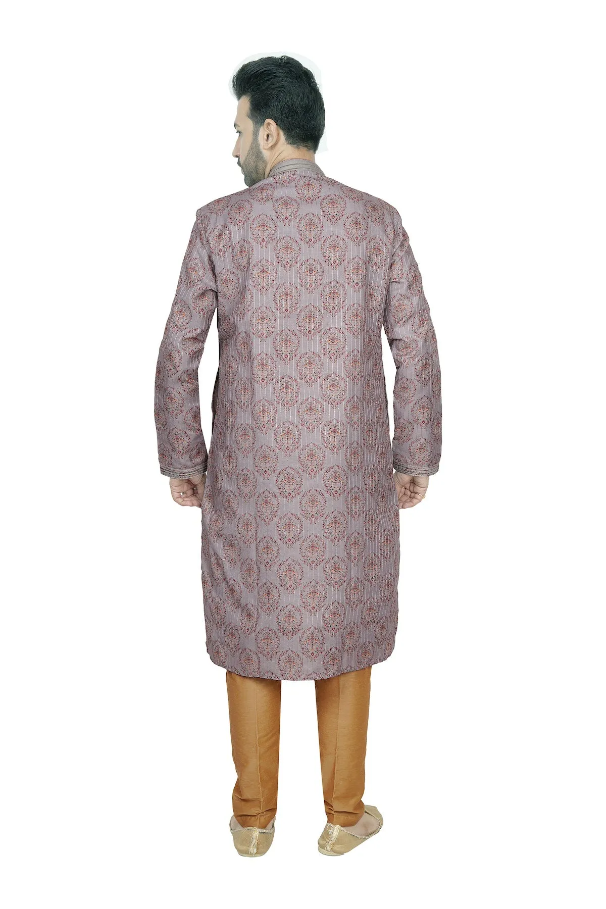 Grey printed men kurta set