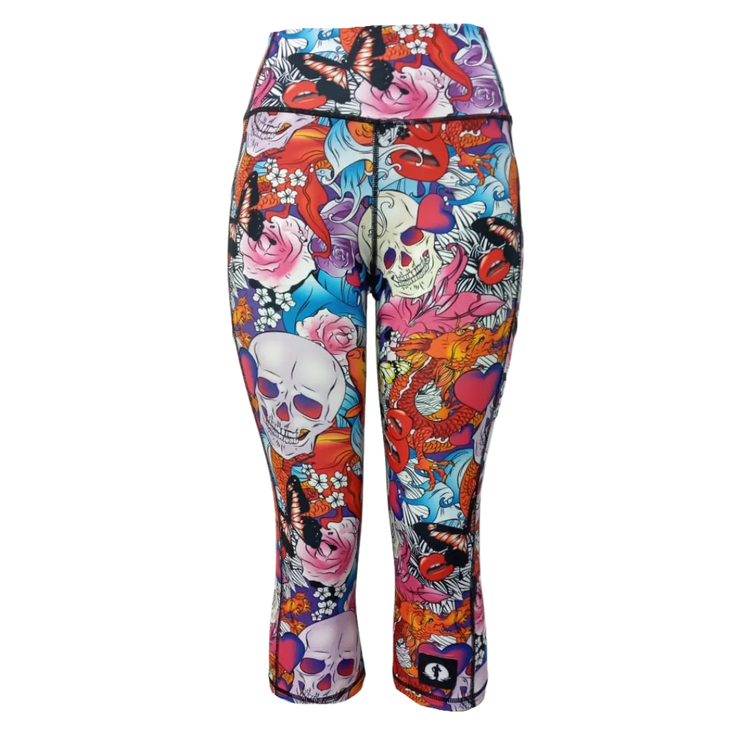 High Waist Funky 3/4 Leggings - Ed Hardy