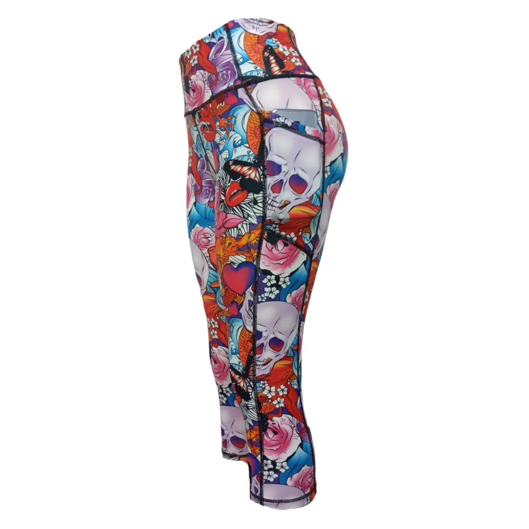 High Waist Funky 3/4 Leggings - Ed Hardy