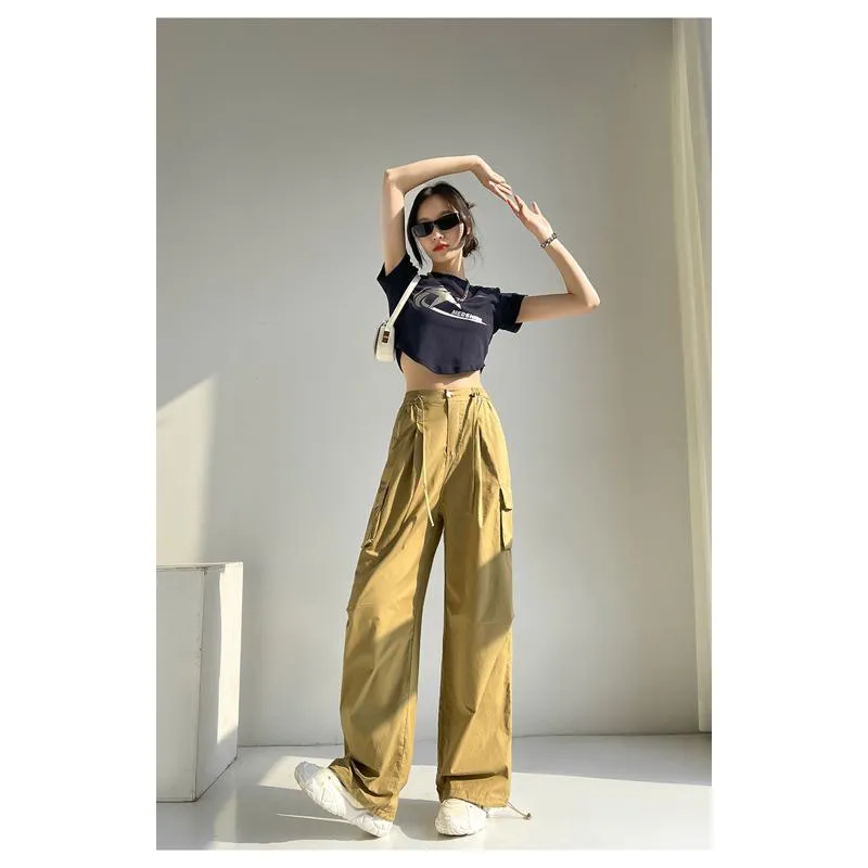 High-Waisted Straight Leg Versatile Wide-Leg Straight Drawstring Casual Pants