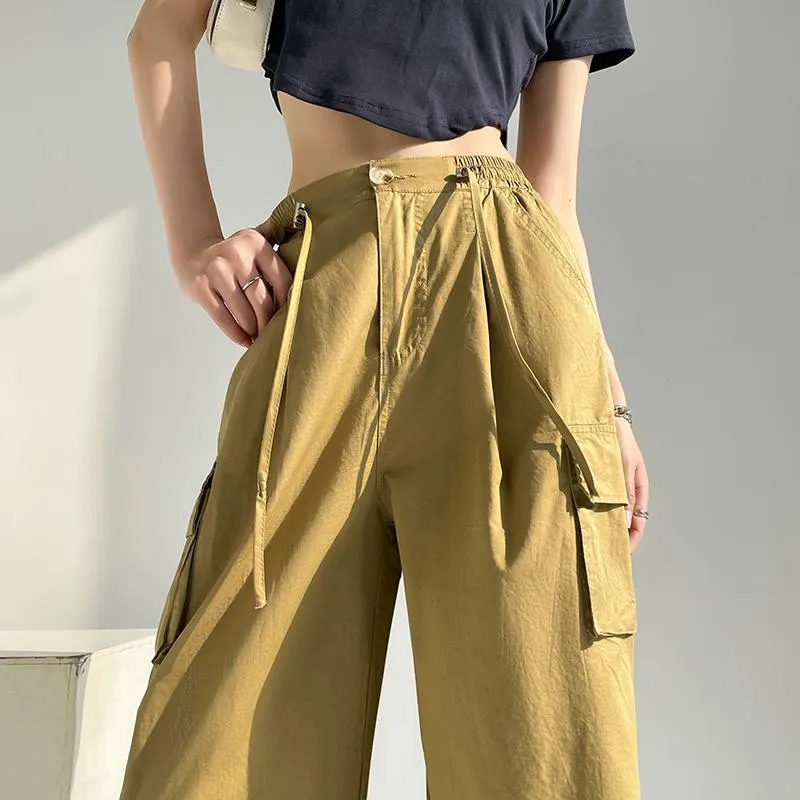 High-Waisted Straight Leg Versatile Wide-Leg Straight Drawstring Casual Pants