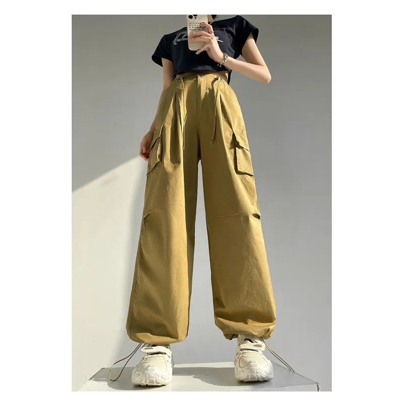 High-Waisted Straight Leg Versatile Wide-Leg Straight Drawstring Casual Pants