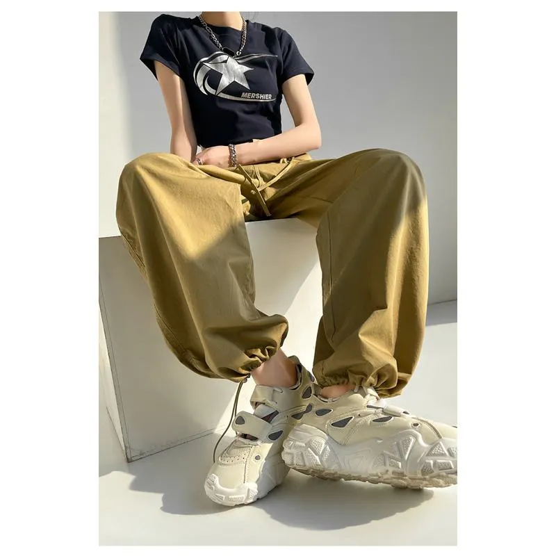 High-Waisted Straight Leg Versatile Wide-Leg Straight Drawstring Casual Pants