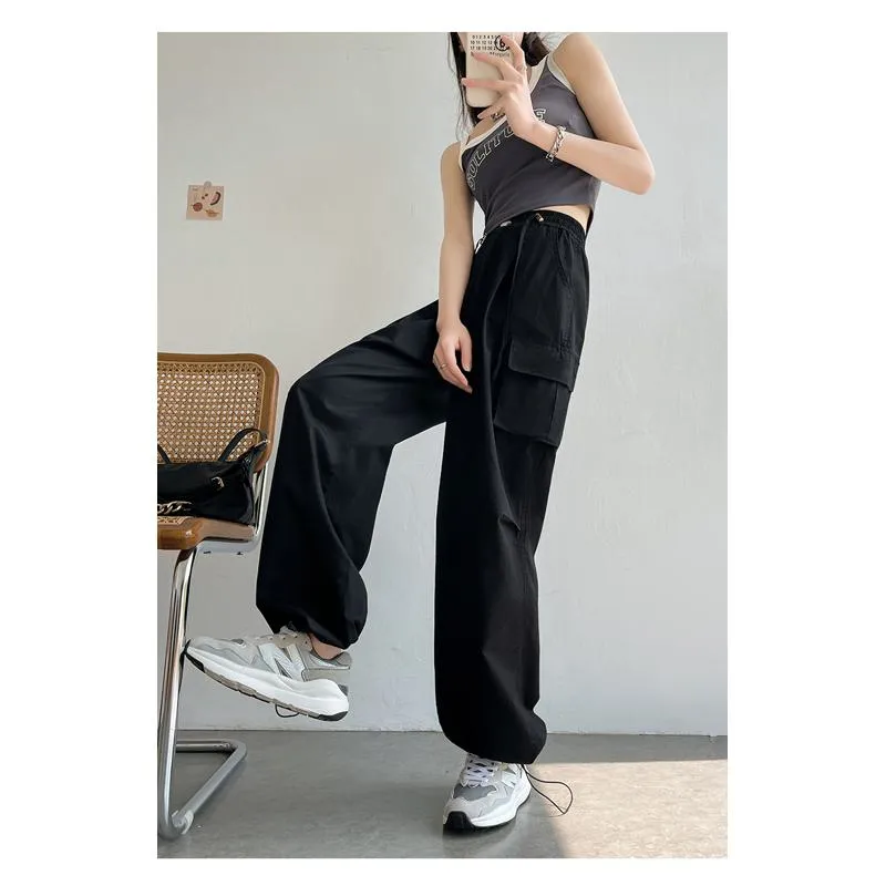 High-Waisted Straight Leg Versatile Wide-Leg Straight Drawstring Casual Pants