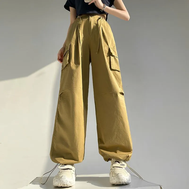 High-Waisted Straight Leg Versatile Wide-Leg Straight Drawstring Casual Pants