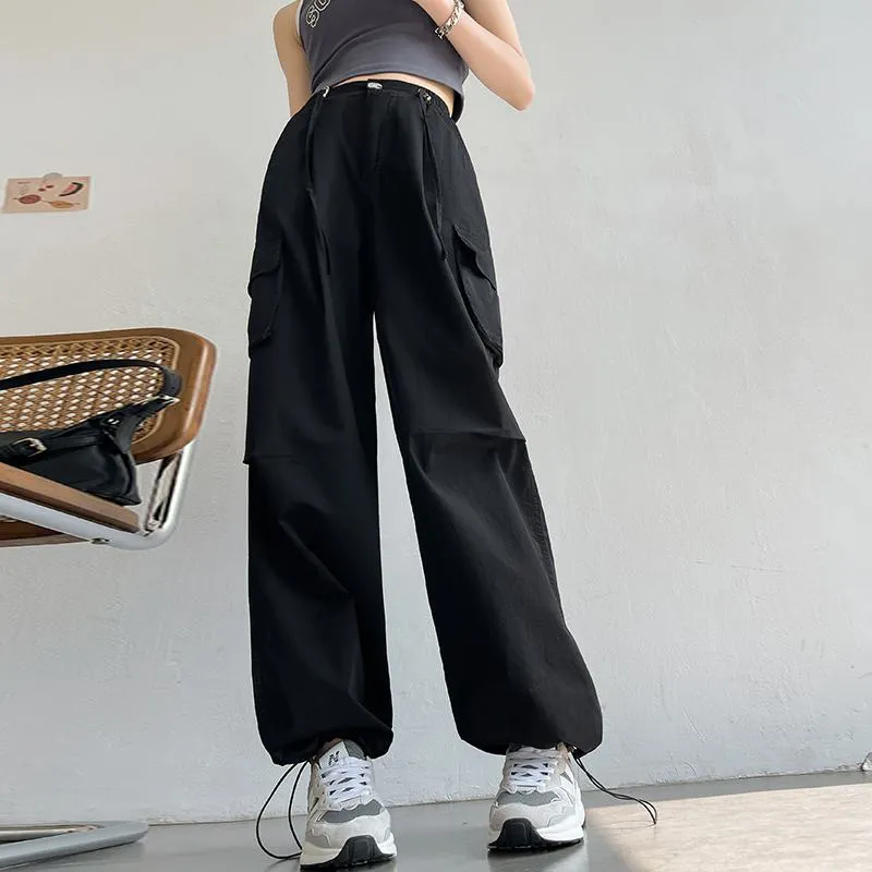 High-Waisted Straight Leg Versatile Wide-Leg Straight Drawstring Casual Pants