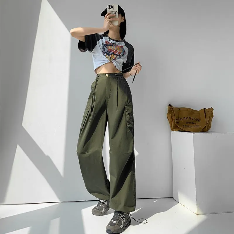 High-Waisted Straight Leg Versatile Wide-Leg Straight Drawstring Casual Pants