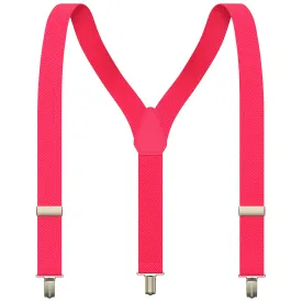 Hot Pink Neon Slim Suspenders for Men & Women Boys & Girls Y-back Shape 1 inch wide