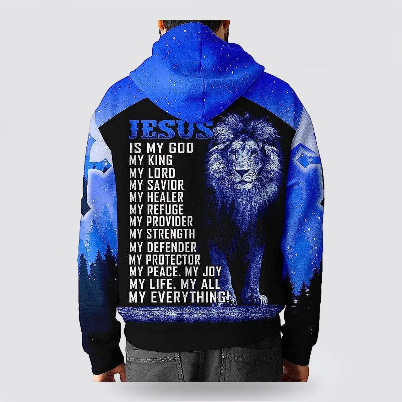 Jesus Save The Lion Blue 3d Hoodies For Women Men - Christian Apparel Hoodies