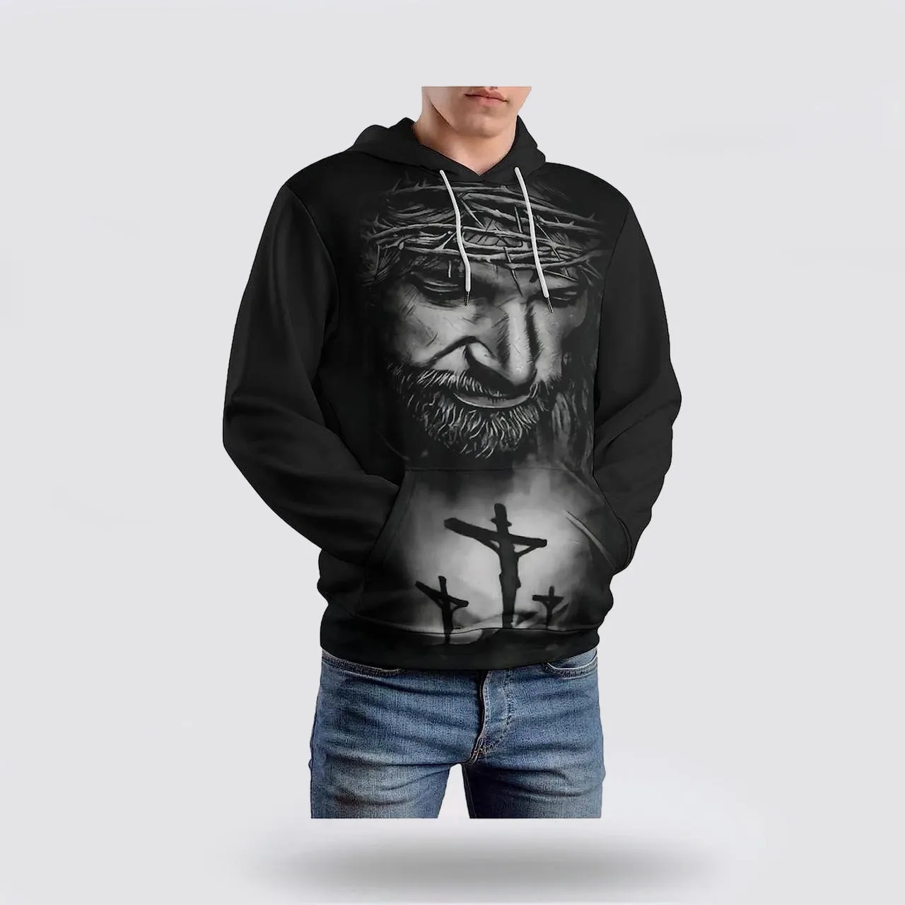 Jesus With Crown Of Thorns 3d Hoodies For Women Men - Christian Apparel Hoodies