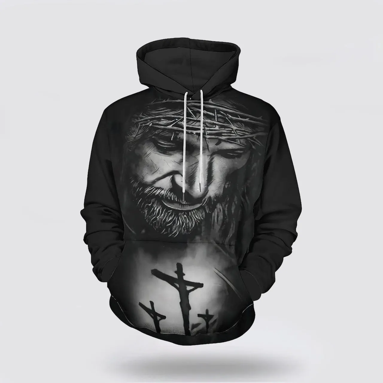 Jesus With Crown Of Thorns 3d Hoodies For Women Men - Christian Apparel Hoodies