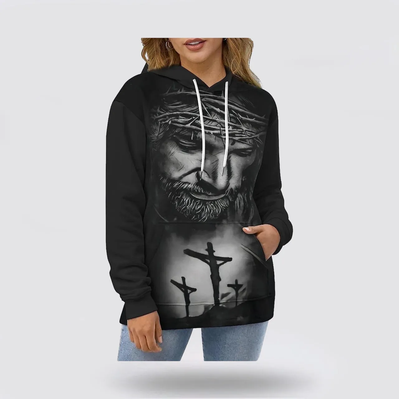 Jesus With Crown Of Thorns 3d Hoodies For Women Men - Christian Apparel Hoodies