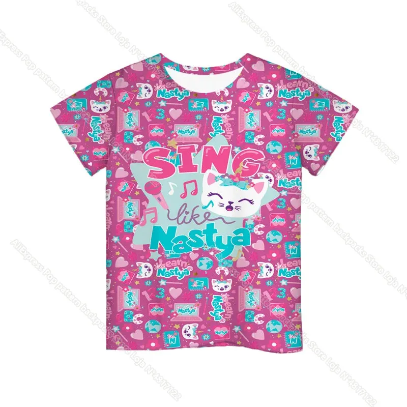 KC - Like Nastya T-Shirt: 3D cartoon design, Harajuku-style for kids, perfect for summer