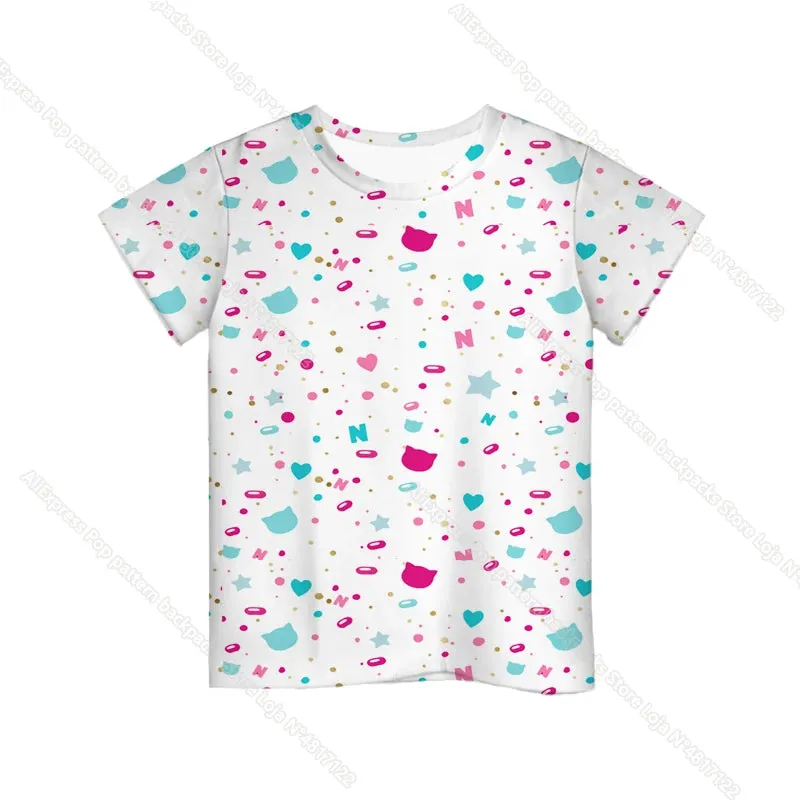 KC - Like Nastya T-Shirt: 3D cartoon design, Harajuku-style for kids, perfect for summer