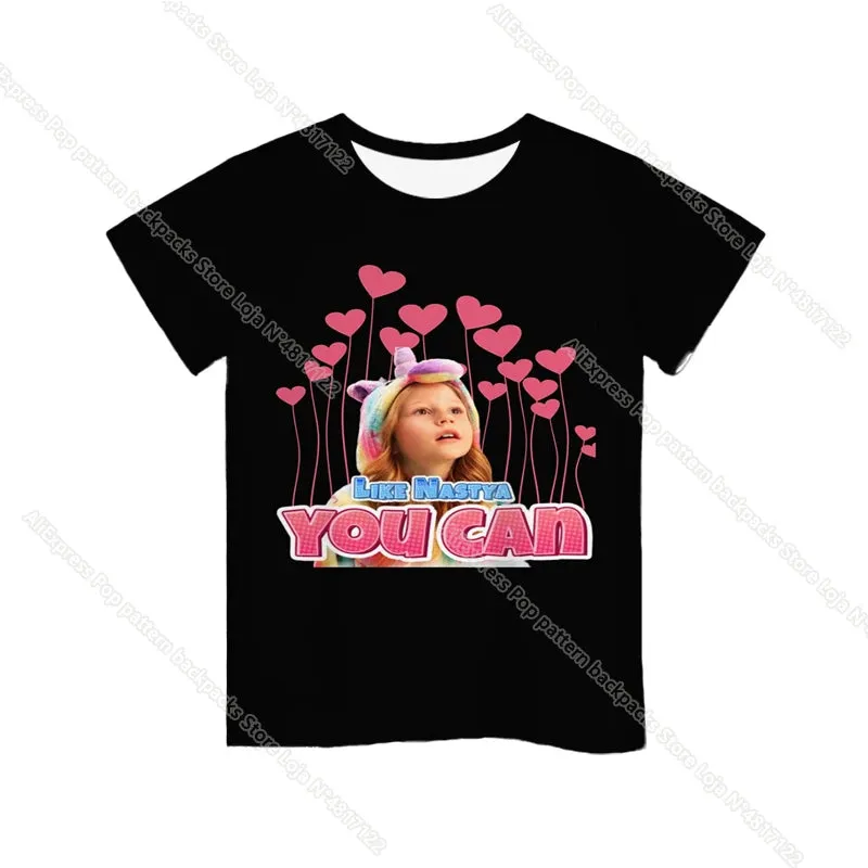 KC - Like Nastya T-Shirt: 3D cartoon design, Harajuku-style for kids, perfect for summer