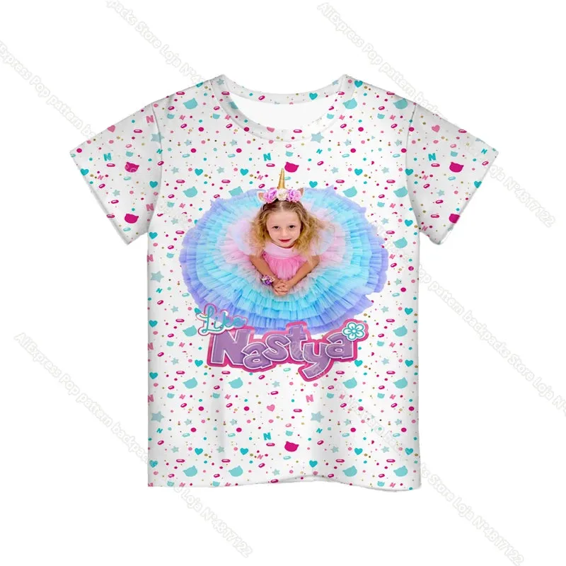 KC - Like Nastya T-Shirt: 3D cartoon design, Harajuku-style for kids, perfect for summer