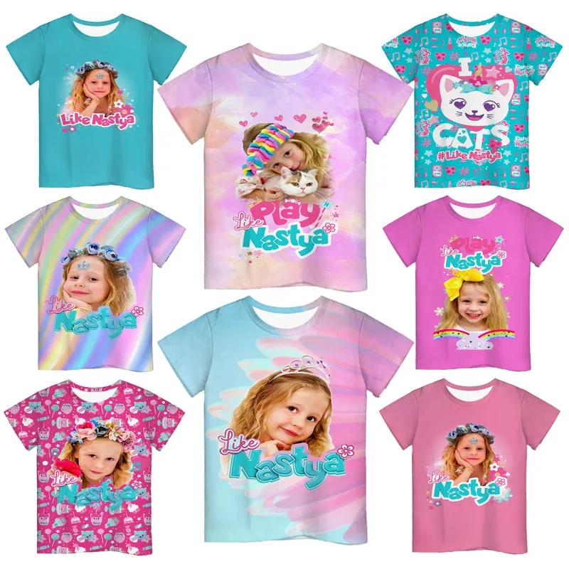 KC - Like Nastya T-Shirt: 3D cartoon design, Harajuku-style for kids, perfect for summer