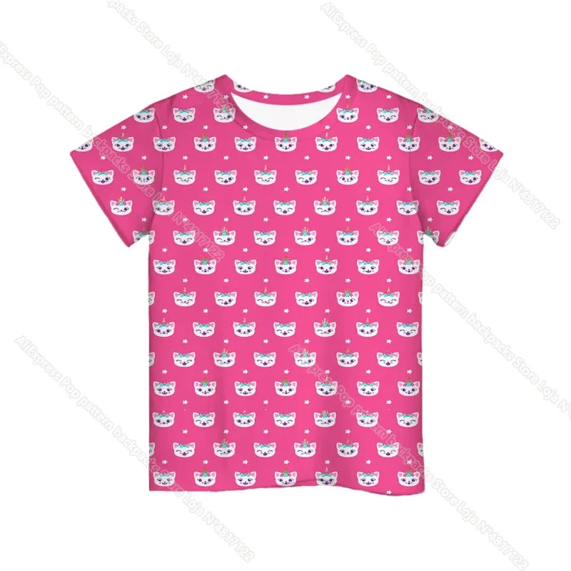 KC - Like Nastya T-Shirt: 3D cartoon design, Harajuku-style for kids, perfect for summer