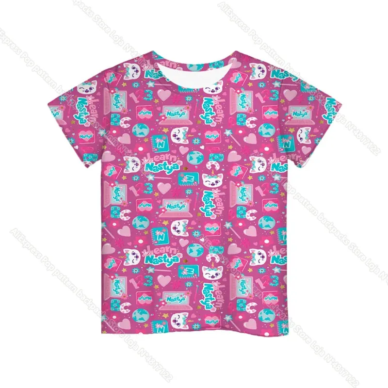 KC - Like Nastya T-Shirt: 3D cartoon design, Harajuku-style for kids, perfect for summer