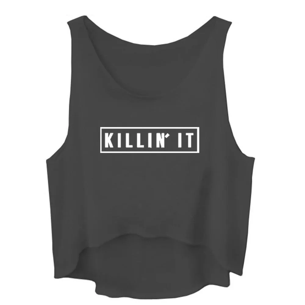 Killin It Printed Crop Top Sleeveless Shirt